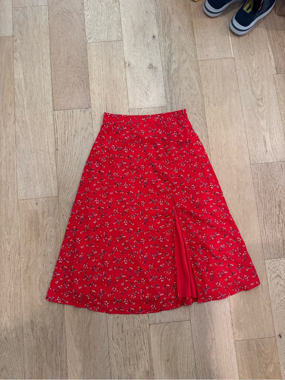 Lulu's Red A-Line Floral Midi Skirt